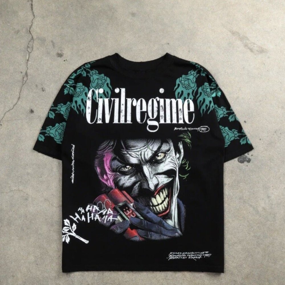 CIVIL REGIME JOKER THE LAST LAUGH 199X OVERSIZED TEE IN BLACK